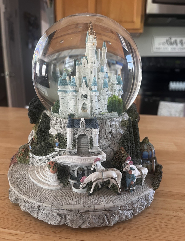 Disney Cinderella Castle Musical Snow Globe w/ Horse Carriage Base, 8in