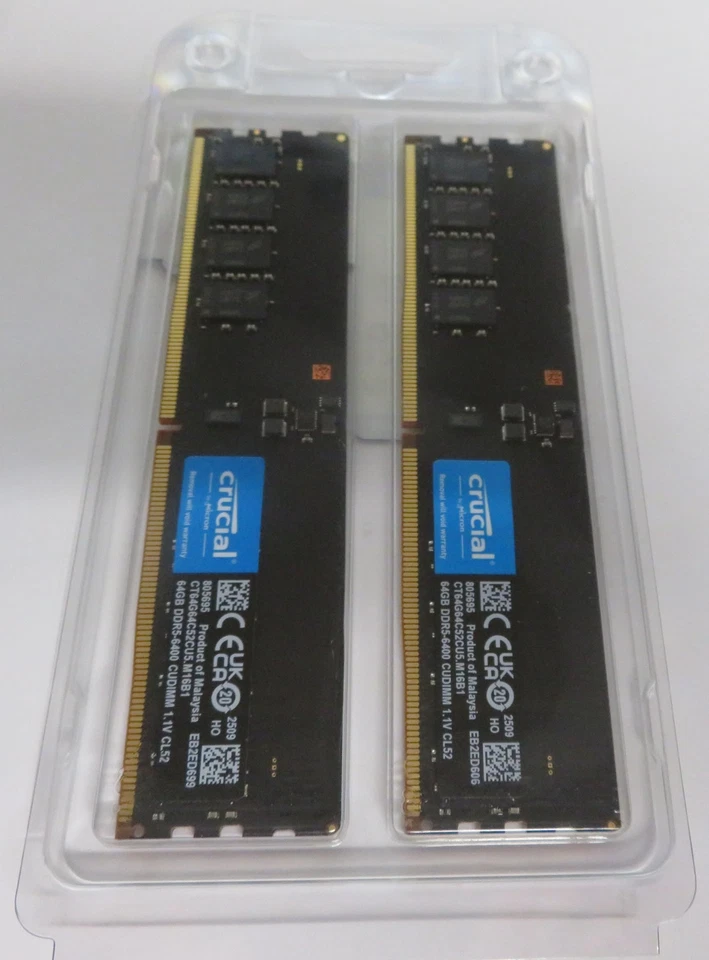 Crucial 128GB Kit (2x64GB) DDR5 RAM 6400MHz CL52 Desktop Memory CT2K64G64C52CU5 - Image 2 of 3