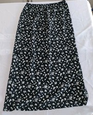 Vintage Studio Black Taupe Floral Full Length Skirt Lightweight Drawstring