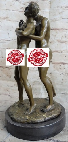 Estatuilla base mármol escultura bronce hombre gay artesanal firmada por desnudos - Imagen 7 de 10