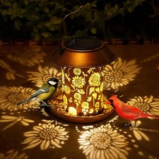 Bird Feeders for Outdoors Hanging,Metal Wild Bird Feeder Solar Lanterns Outdo...