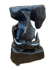 FOLK ART - NAIVE ANTIQUE CARVED WOODEN DRAGON SCULPTURE / DISPLAY STAND