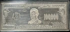 $ 100,000 Silver Quarter Pound 999 Fine Silver 4oz Bar Bank Note Washington Mint