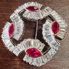 Rare Signed Nm Nolan Miller Silver Baguette Ruffle Crystal Ruby Red Rhinestone