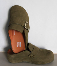FitFlop Shuv Buckle-Strap Gorgeous  Nubuck Clogs Khaki 🖤 Size 2 (35) 🌿🌿