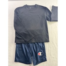 Champion Boys Athletic Set Black Long Sleeve Shirt S  Navy Shorts 3T 0516