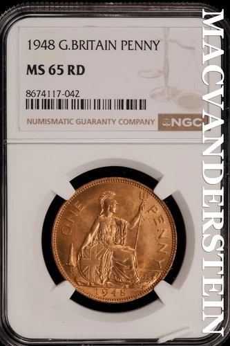 Great Britain: 1948 One Penny - NGC MS 65 RD - Brilliant Uncirculated #SLi339