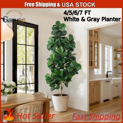 Weighted Base Planter Faux Fiddle Leaf Fig Tree Realistic Low Care Indoor Housew