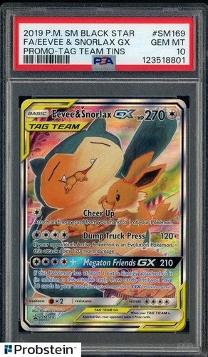 2019 Pokemon SM BSP Tag Team Tins #169 FA Eevee & Snorlax GX PSA 10