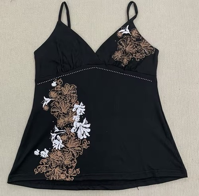 #ad Y2K Floral Print Rhinestone Tank Top $18.45