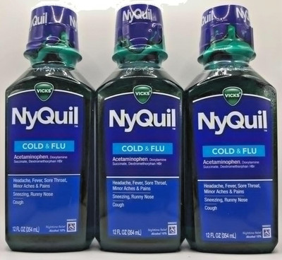 3PK Nyquil Cold & Flu Acetaminophen ~ 16 FL OZ Each ~ EXP 7/26 ~ FAST SHIP ~ New