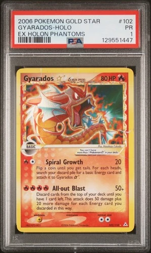 PSA 1 Pokemon Gyarados Gold Star 102/110 EX Holon Phantoms Ultra Rare Holo