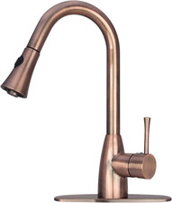Antique Copper Pull Out Kitchen Faucet, Single Level Solid Brass Kitchen Sink Fa