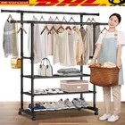 Doppel Kleiderständer auf Rollen Mobiler Kleiderwagen Garderobenständer Stabil