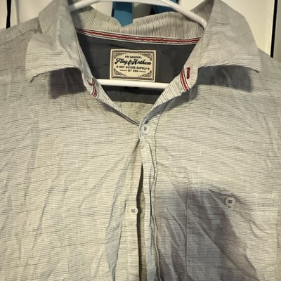 Flag & Anthem Men's Gray Striped Woven Point Collar Long Sleeve Button-Up XL