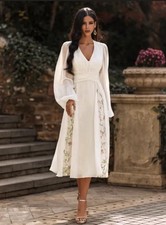 JJ’s House Modest Pleated Lace Midi Dress Floral Romantic Bridal Tea Length