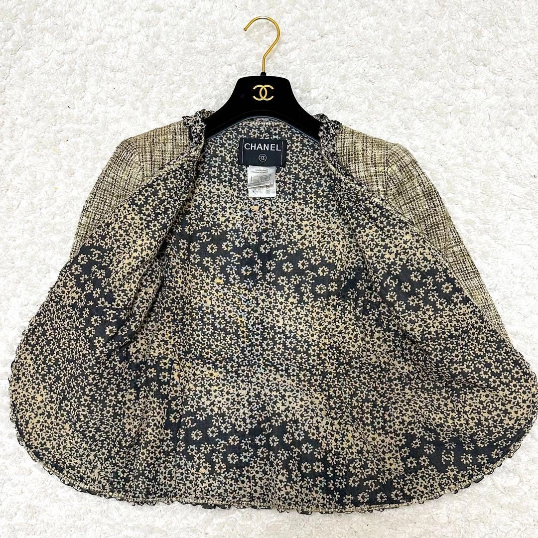 CHANEL Giacca senza colletto in tweed con fantasia floreale e fronzoli Donna 38