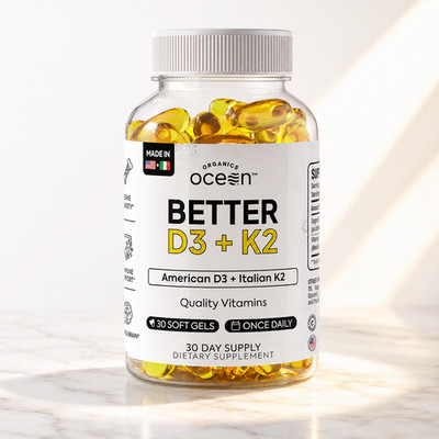 Organics Ocean Better D3 + K2, Organic Vitamin D3 K2 Supplement, 30-Day Supply