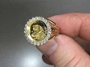 Authentic Panda Coin Band Ring 14K Yellow Gold Plated 2Ct Round Lab Created Diamond