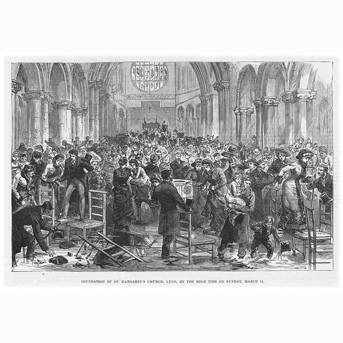 KINGS LYNN Inundation of St Margarets Church by a High Tide - Antique Print 1883