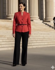 NEW Tahari ASL Pant Suit Size 14W Two Piece Set Red Jacket Black Belt Assertive