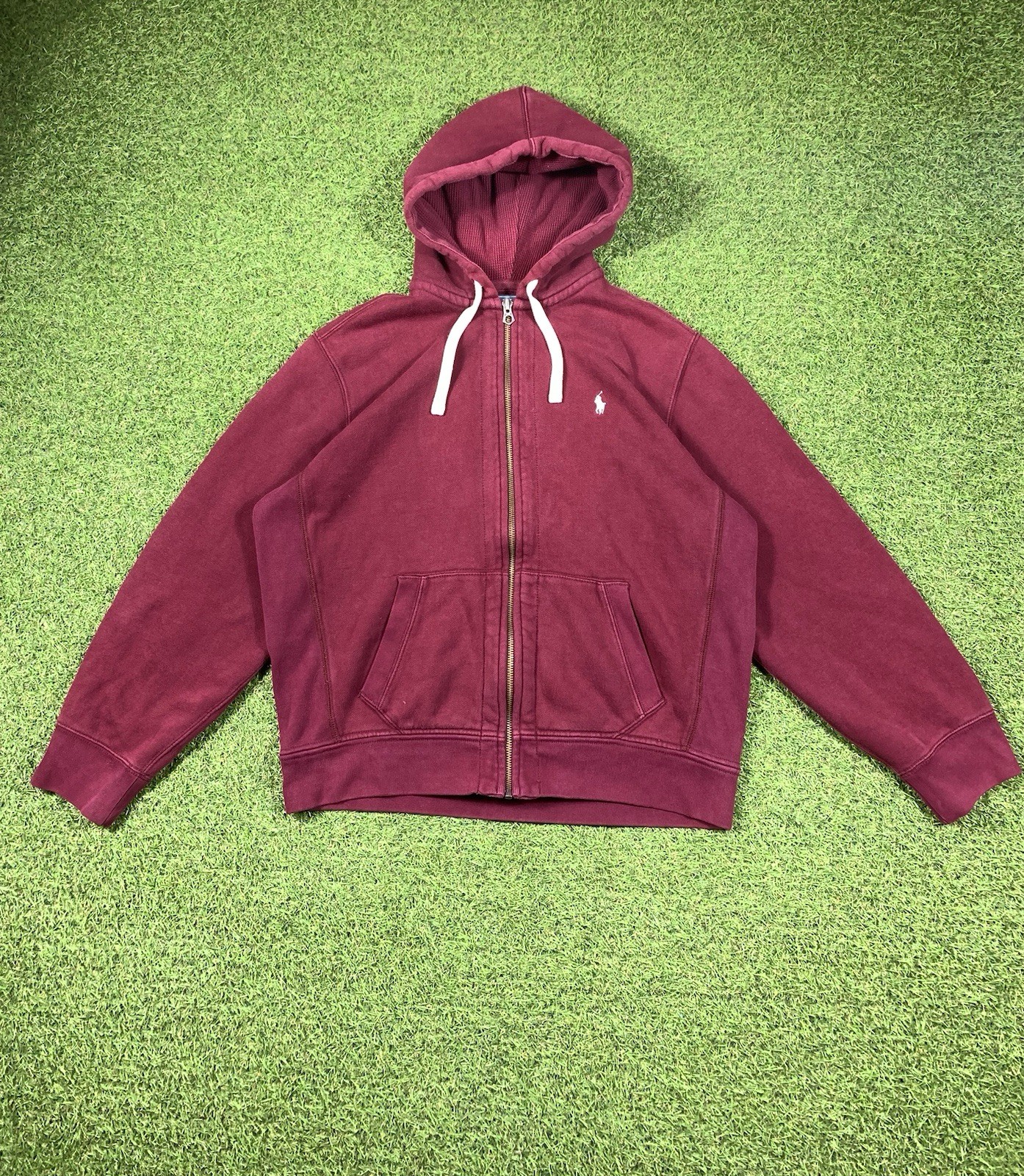 Vintage Y2K Polo Ralph Lauren Zip Up Hoodie Men’s Burgundy Streetwear Size XL