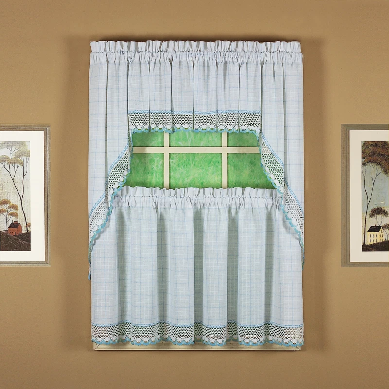 Today'S Curtain Todays Curtain Adirondack 2-Tone Crochet Tier 36 White/Blue 60W