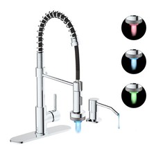 Casavilla Kitchen Faucet Led Light Chrome Faucet Soap Dispenser Faucet For