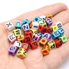 200pcs Mixed Color Acrylic Assorted Alphabet Letter A-Z Cube Pony Beads 7X7mm