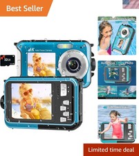 4K Underwater Camera 16FT Waterproof 64MP Dual-Screen with 32GB Card  Autofo...