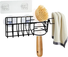 Black Rust‑proof Sponge & Brush Caddy ‑ Dual Suction & Adhesive Sink Organizer