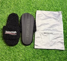 Balenciaga Black Faux Fur Logo Slides