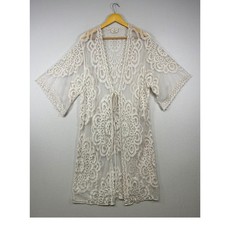 Coquette Romantic Ember Women M Ivory Sheer Embroidered Lace Kimono Cardigan