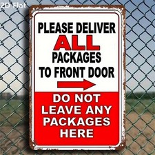 Please Deliver All Packages To Front Door Retro Metal Sign Home Delivery Decor