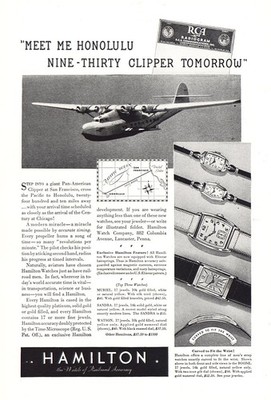 1936 Hamilton Watch: Meet Me Honolulu Nine Thirty Clipper Vintage Print Ad