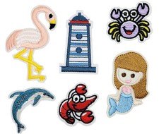 OCEAN Patch Set Iron On Embroidered Mermaid Crab Shrimp Flamingo Lighthouse 785