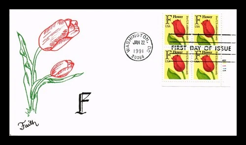 US COVER TULIP FLOWER F RATE FIRST DAY ISSUE PLATE BLOCK FAITH CACHET
