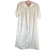 Vintage 20th Century Wear House Coat Robe Pink Rose Pearl Snap Womens Small