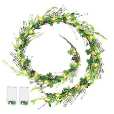 6.5 Ft St.Patrick's Day Garland Lucky Shamrock Wreath with LED Lights