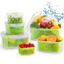 Fruit Vegetable Produce Storage Saver Containers with Lid & Colander 5 Packs ...