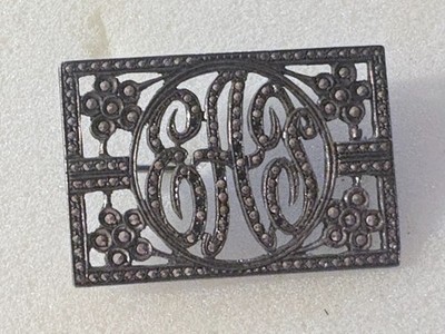 Vintage Art Deco Sterling Silver Marcasite brooch monogram 1 x 1.5 inches