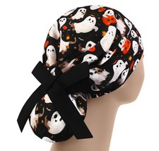 Womens Surgical Cap Ponytail, Ghost Nurse Hat with Ties, Surgeon Bonnet