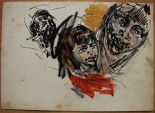 Ukrainian Soviet  USSR Painting Expressionism portrait girl  sketch