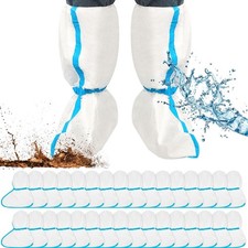 16 Pairs Hazmat Boot and Shoe Covers Disposable Plastic Long Boot Covers Wate...