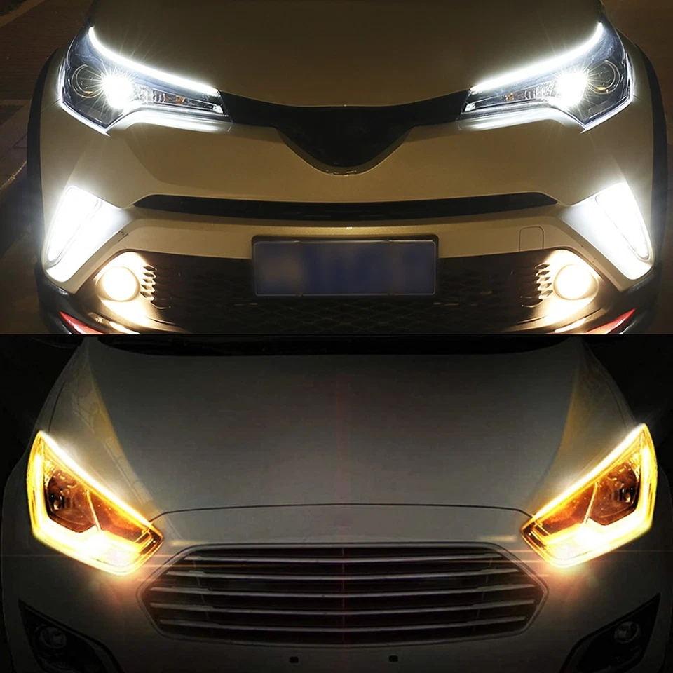 Tira de faros LED flexibles de 60 cm para automóvil 2 piezas Luz de señal de giro secuencial delgada DRL Foto 3 de 4