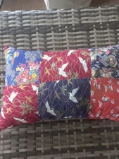 Handmade Oblong Patwork And Velvet 18×12" Throw Pillow Oriental Gold Accents 