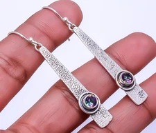 Rainbow Mystic Fire Topaz Handmade 925 Sterling Silver Earring 2.34" E935214012
