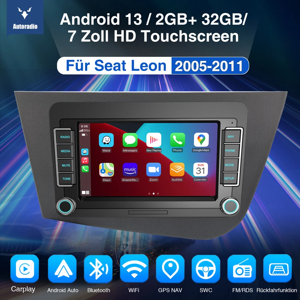 Für Seat Leon 1P1 2005-11 DAB+ 32G Android 13 Carplay Autoradio GPS Navi RDS Kam - Bild 2 von 4