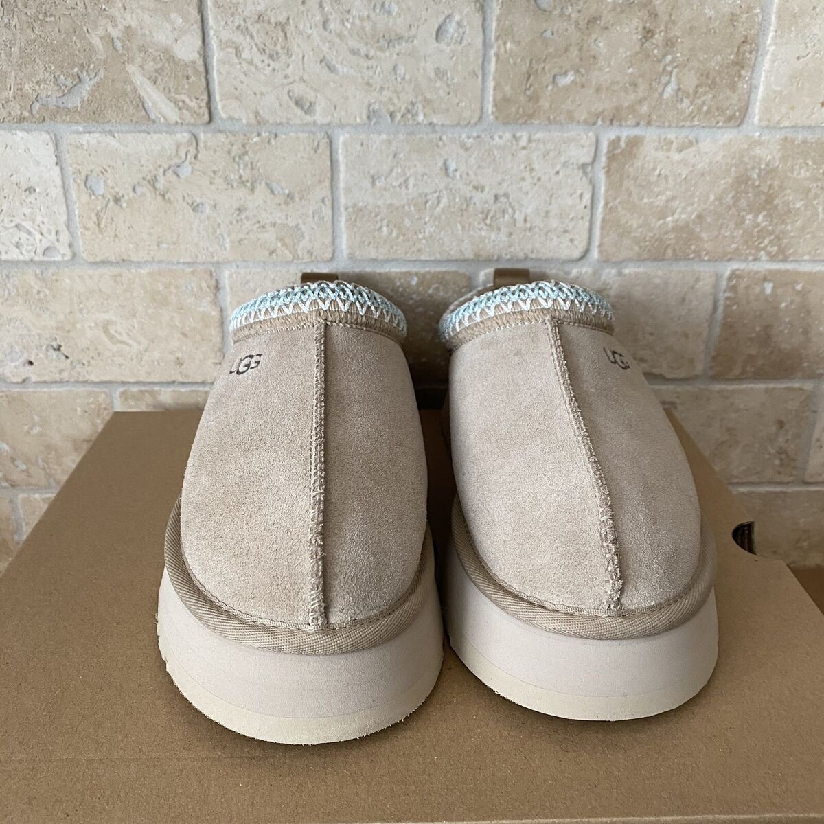 UGG TAZZ BRAID SAND SUEDE PLATFORM SLIPPERS SHOES MOCCASIN UGG TAZZ BRAID SAND SUEDE PLATFORM SLIPPERS SHOES MOCCASIN