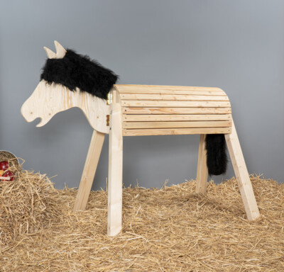 Holzpferd, Voltigierpferd, Pferd NEU ca.115 cm, ohne Lasur, Mähne schwarz